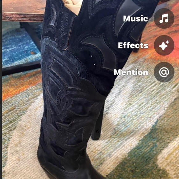 FRYE OVER THE KNEE BLACK LEATHER WESTERN BOOTS SIZE 7 - Picture 4 of 6